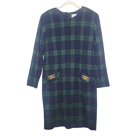 Miss Dorby Vintage Plaid Tartan Gold Buckle Accent Acrylic & Polyester Dress 10P - Picture 1 of 10